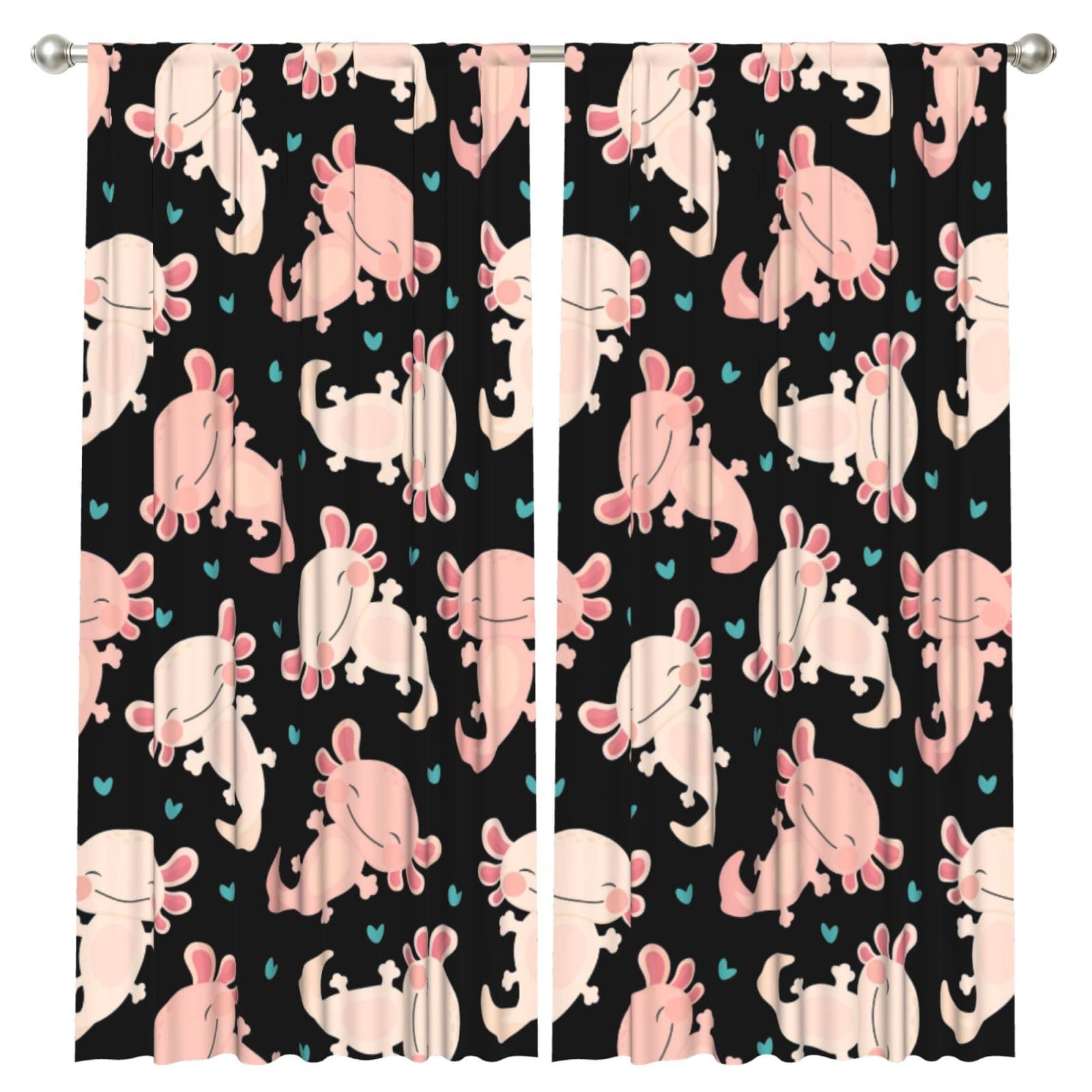 InOmak Cute Axolotl, 2 Panels Window Curtains 52 x 84 Inch Blackout Curtains for Living Room Bedroom