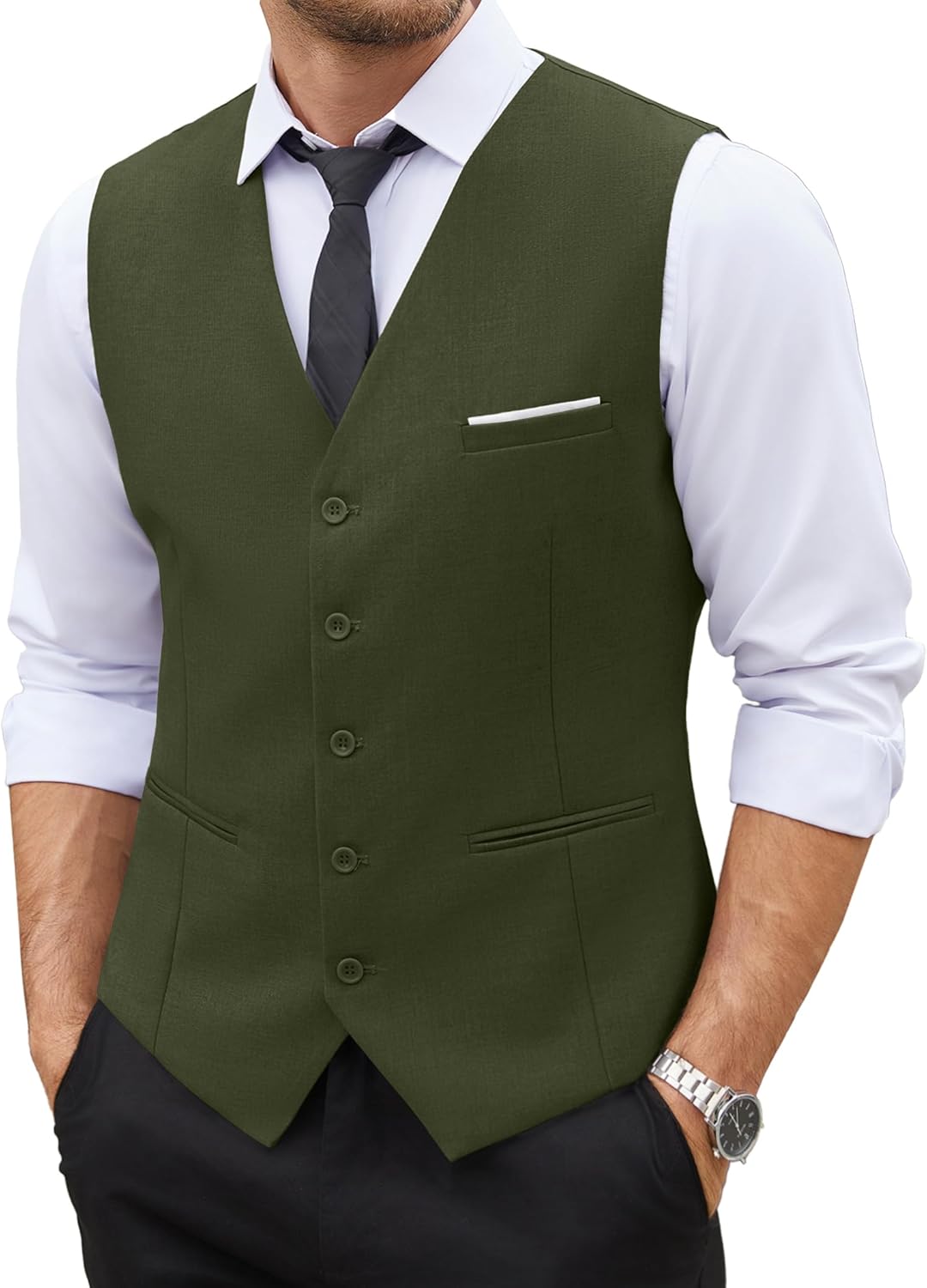 COOFANDY Men's Suit Vest Slim Fit Business Formal Waistcoat Casual Dress Vest