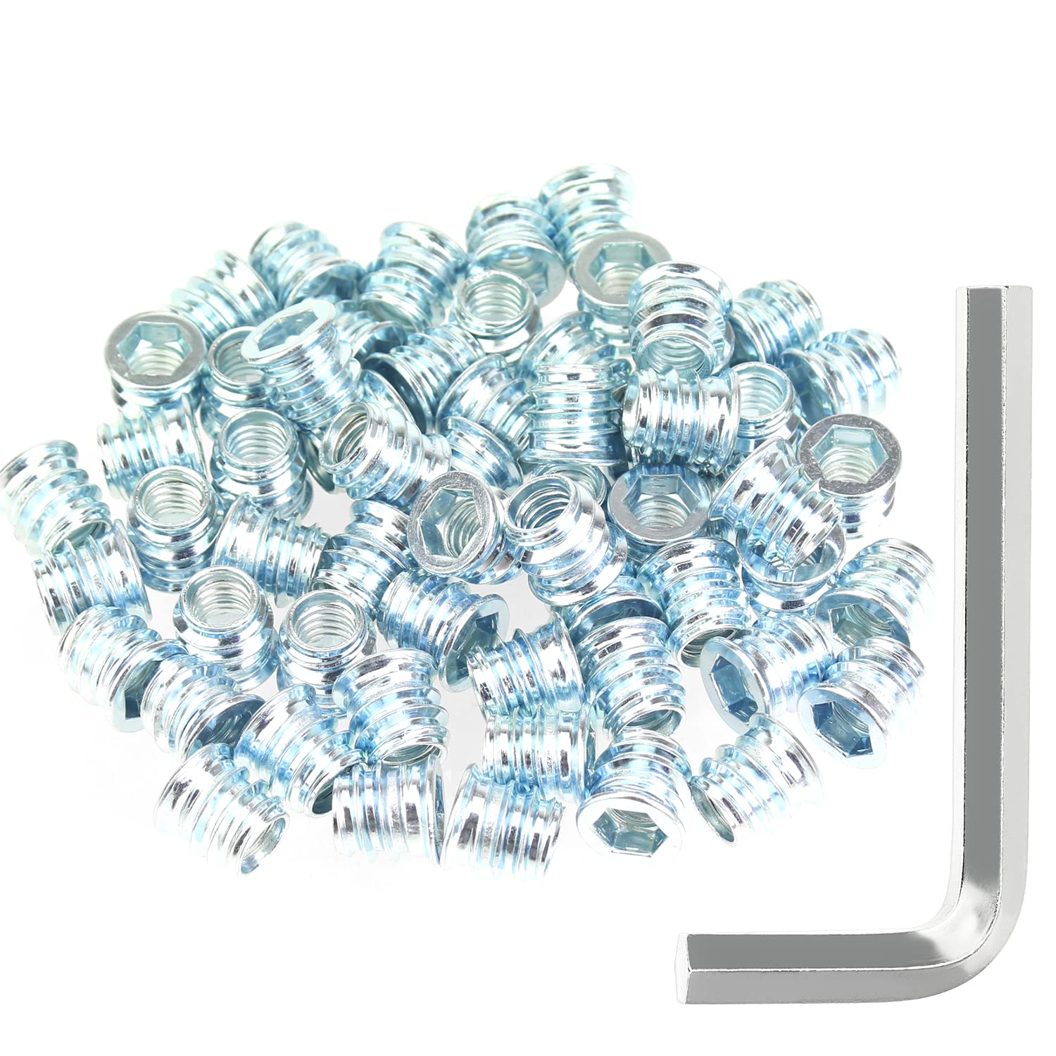 Kindroufly 5/16"-18 x 13mm Blue Zinc Plated Carbon Steel Nut Inserts, Wood Inserts, 50 Pieces, Includes Hex Wrench