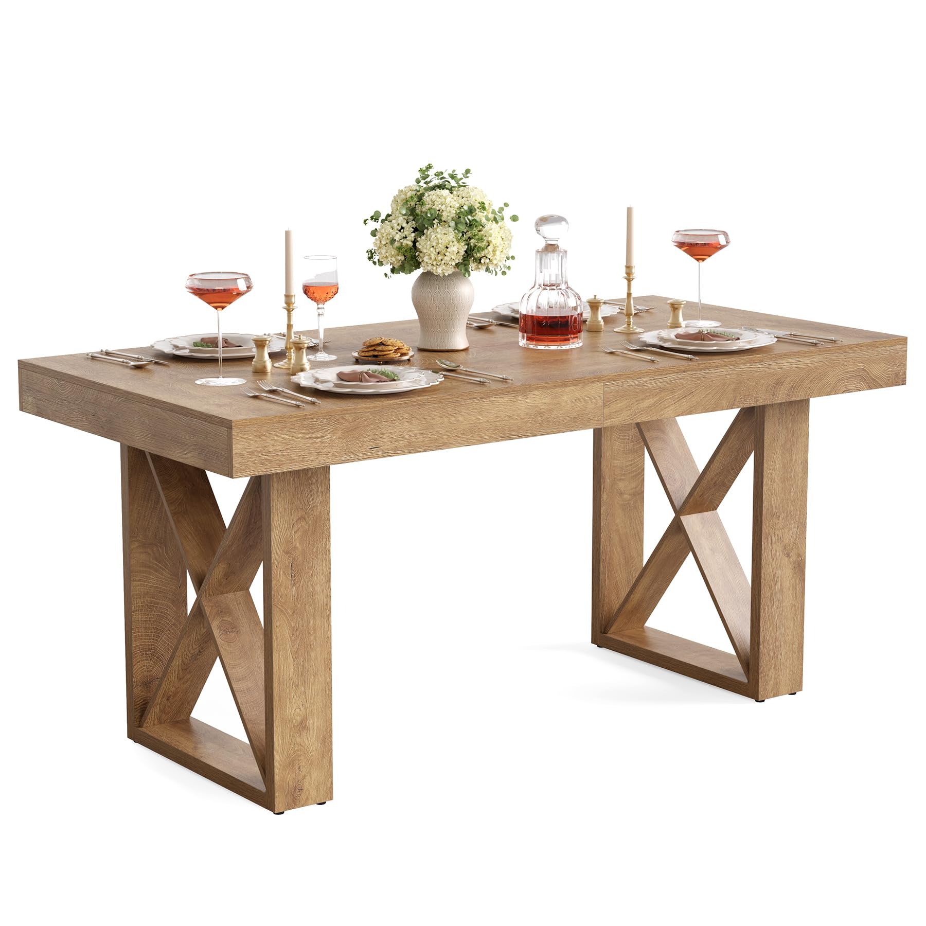 Tribesigns Mesa de Comedor, 160 cm Mesa Cocina para 4-6 Personas, Diseño Grueso de Estilo Rústico, Mesa Rectangular de Cocina Madera para Comedor, Sala de Estar, Marrón