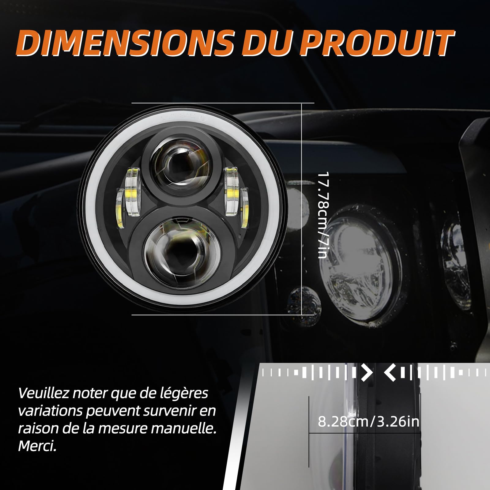 Phare LED 17,8 cm avec lumière de jour halo et clignotants pour phares et antibrouillards pour Defender 90 110