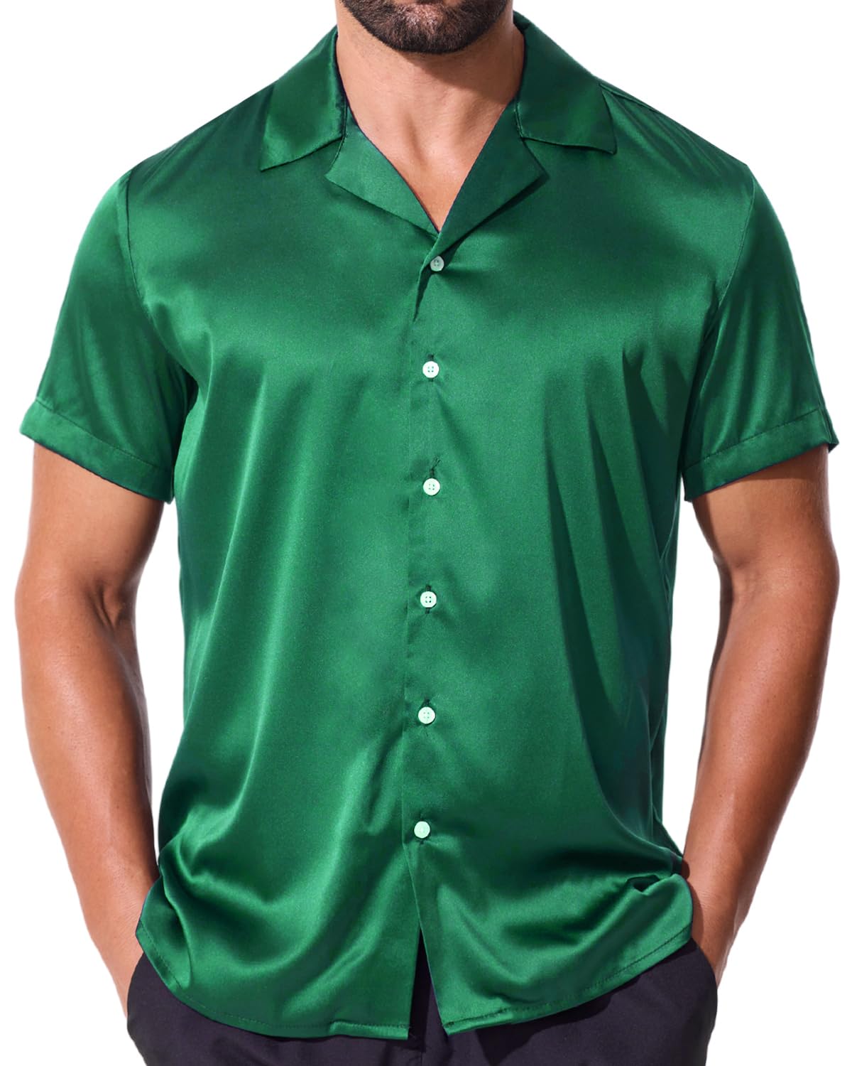 Herren Satin-Hemd Kurzärmlig – Glänzend, Lockerer Schnitt, Für Business & Party