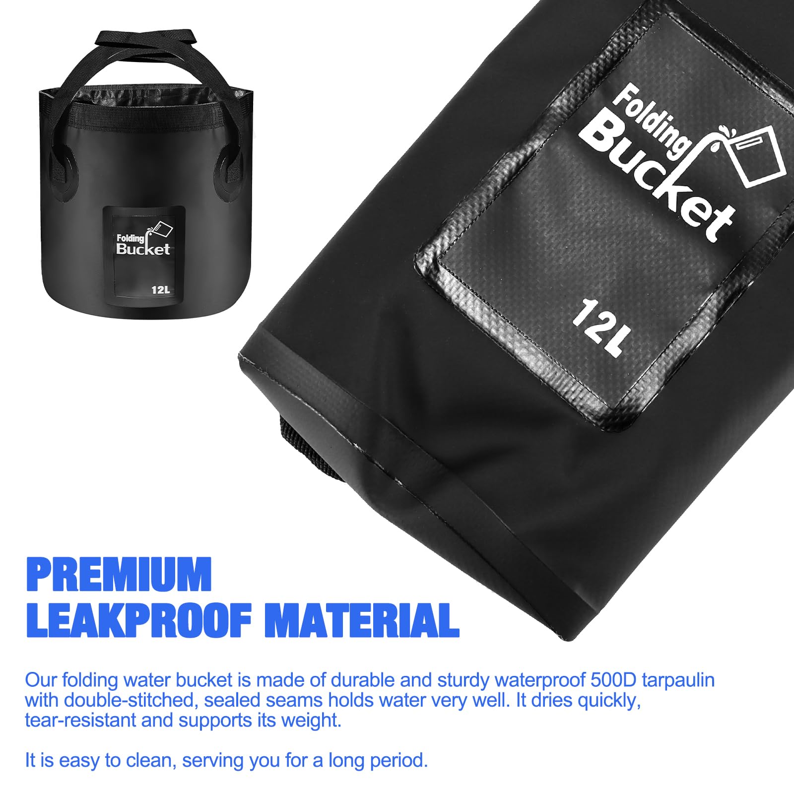 EASONGEE 12L Folding Water Bucket, Portable Collapsible Bucket for Outdoor Sports Camping, Picnic, Fishing, Hiking, Boating - Image 4
