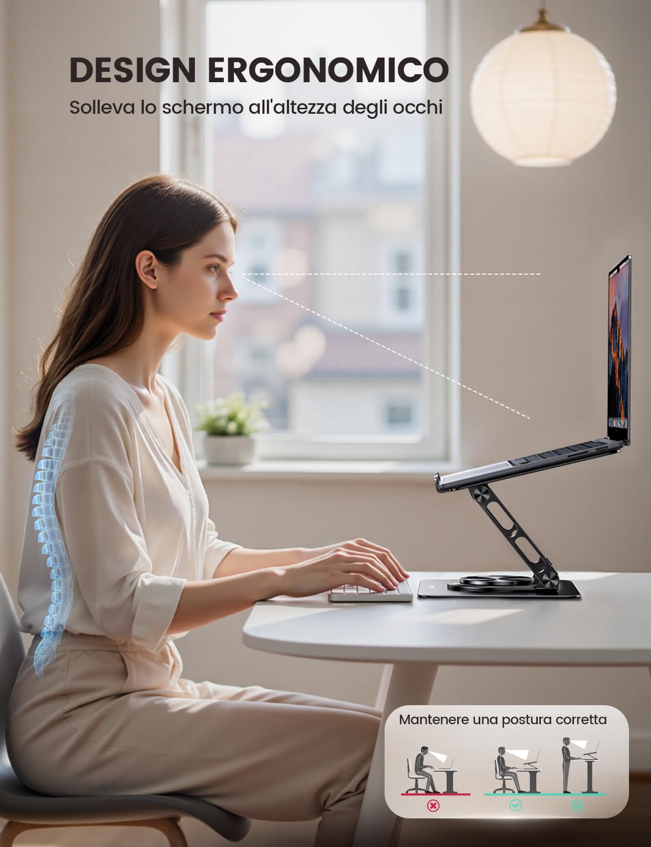 Lamicall Supporto PC Portatile - [360° Rotazione] [Base Migliorata, Più Stabile] Porta PC Alluminio Pieghevole, Altezza & Angolo Regolabile, Ventilato Supporto Ergonomico per Laptop da 10-17,3"