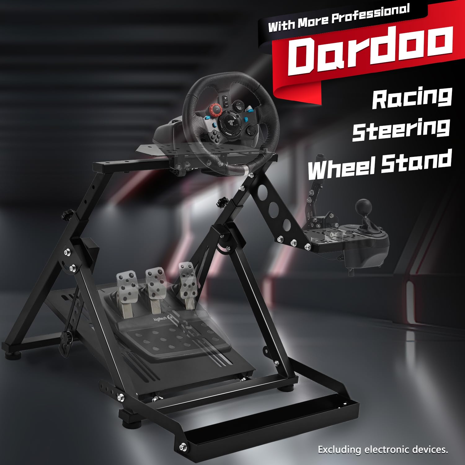 Dardoo X Frame - Soporte plegable para volante de carreras Logitech G25, G27, G29, G920 Thrustmaster T300RS GT, simulador de dirección ajustable, no incluye freno de mano y palanca de cambios
