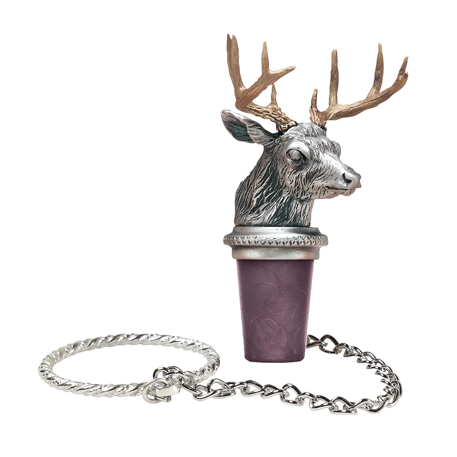 Whitetail Deer Bottle Stopper with Brass Antlers | Bottle Topper for Wine, Liquor | Expertly Crafted Pewter Reusable Wine Cork
