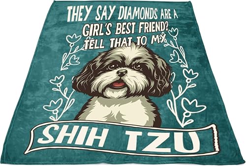 Miniatura 3 de OAKSTORE Manta de forro polar suave con texto en inglés "I Love Dog", manta My Shih Tzu para cama y sofá (manta de forro polar grande (80 x 60