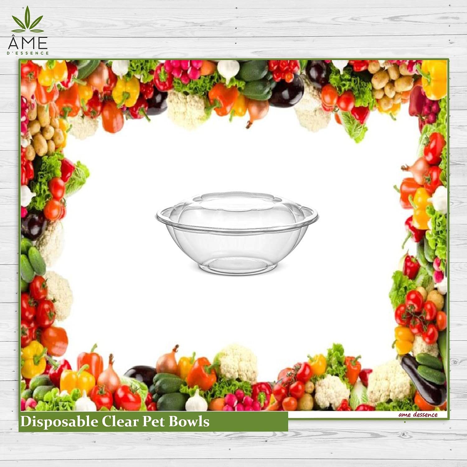 AME D'ESSENCE (100 PC) Combo 64 oz Plastic Salad Bowl To Go With Airtight Lids Disposable Round Containers Fruit Serving Bowls To-Go Meal Prep Food Boxeswls To-Go Meal Prep Food Boxes