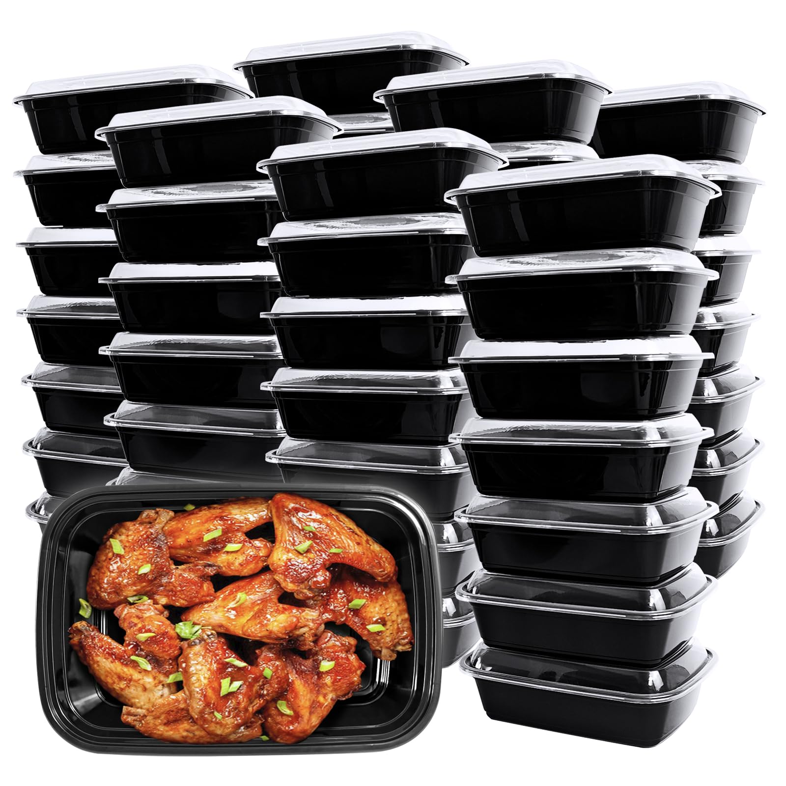 50 Stück 1077.3 g Meal Prep Container, wiederverwendbare, auslaufsichere Kunststoffbehälter mit Deckel, Einwegbehälter, stapelbar, zum Mitnehmen von Lebensmitteln, Lunch-Bento-Box
