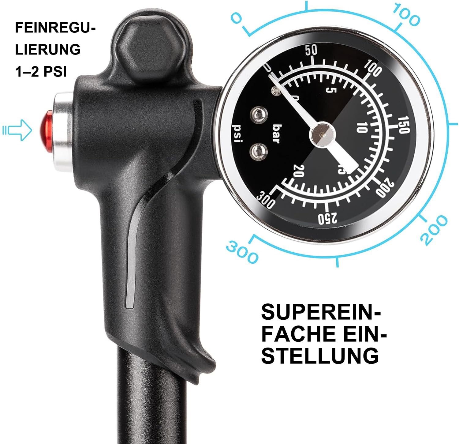 CXWXC Shock Pump für Mountainbike - Hochdruck-Federungspumpe 300 PSI - Vordergabel und hintere Fahrradfederungs-Luftschocks mit Manometer, verlustfreier Luftpump