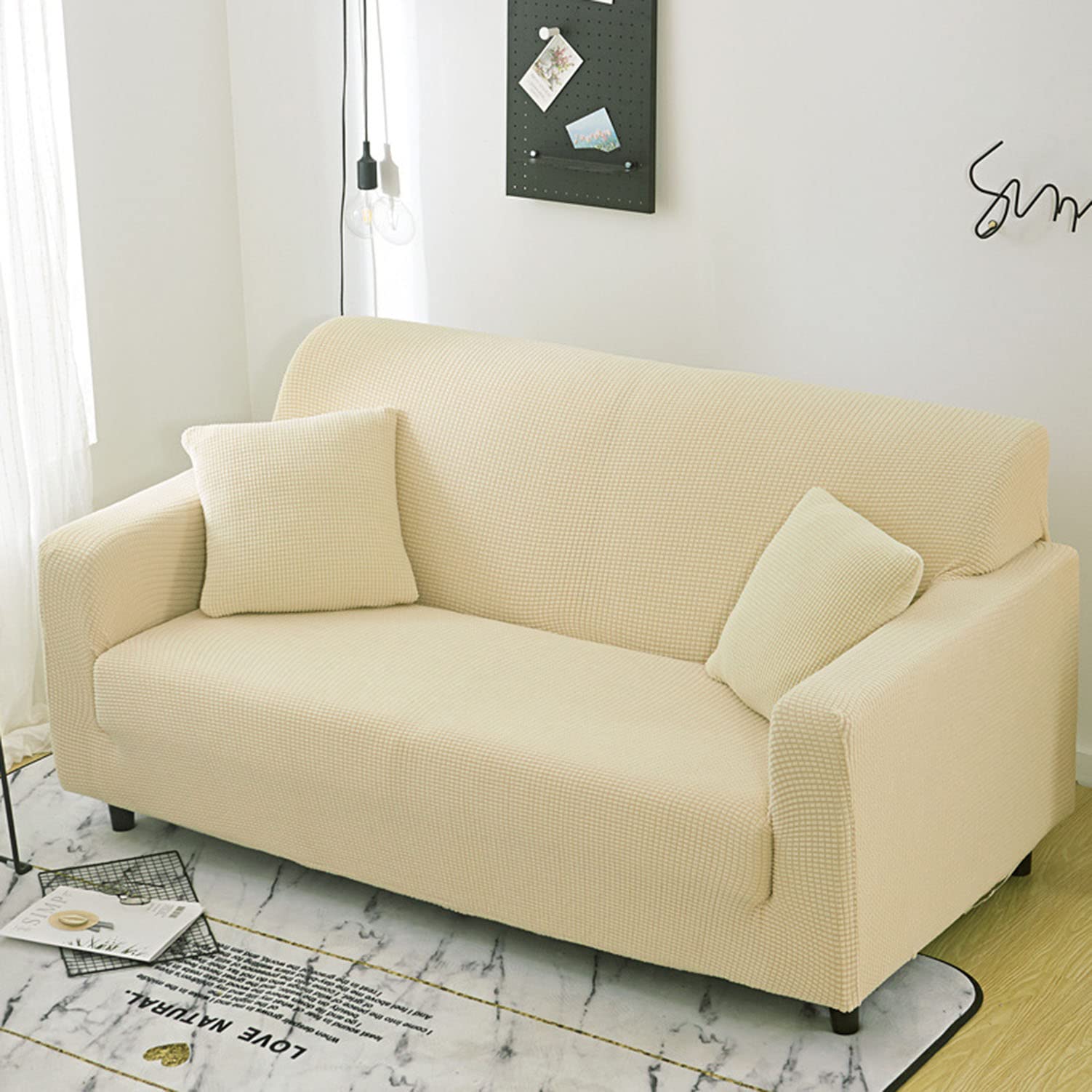 Housse de canapé élastique 1 place jaune en polyester extensible pour fauteuil de 90 à 140 cm