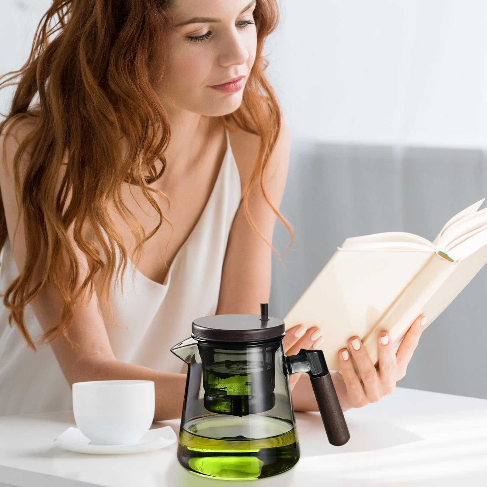 Propot, Teekanne aus Glas mit Wassertrennung | Tragbare Druckfilterkanne mit Holzgriff, Teekanne Enpropot zur Trennung von Wasser und Tee
