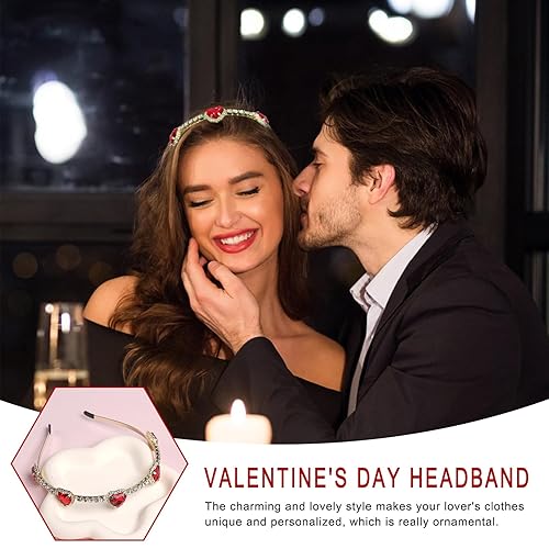 Miniatura 7 de AIDVPOD Diadema para el día de San Valentín, diadema de corazón rojo para mujer, diseño de corazón de cristal con diamantes de imitación, accesorios