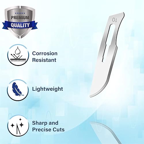 Miniatura 3 de A2Z SCILAB 100 cuchillas estériles de acero al carbono #10 con mango de bisturí libre #3