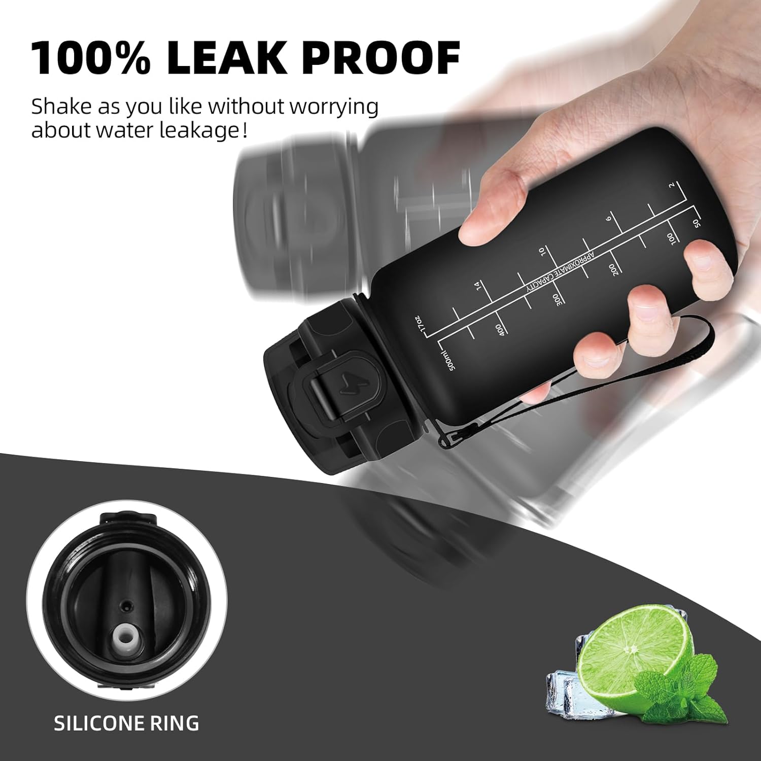 Grsta 500 ml Children's Water Bottle, Water Bottle with Straw, Leak-Proof, Sports Water Bottle for Boys and Girls, Easy to Clean, Graduated Water Bottle with Motivational Slogan for School, Office,