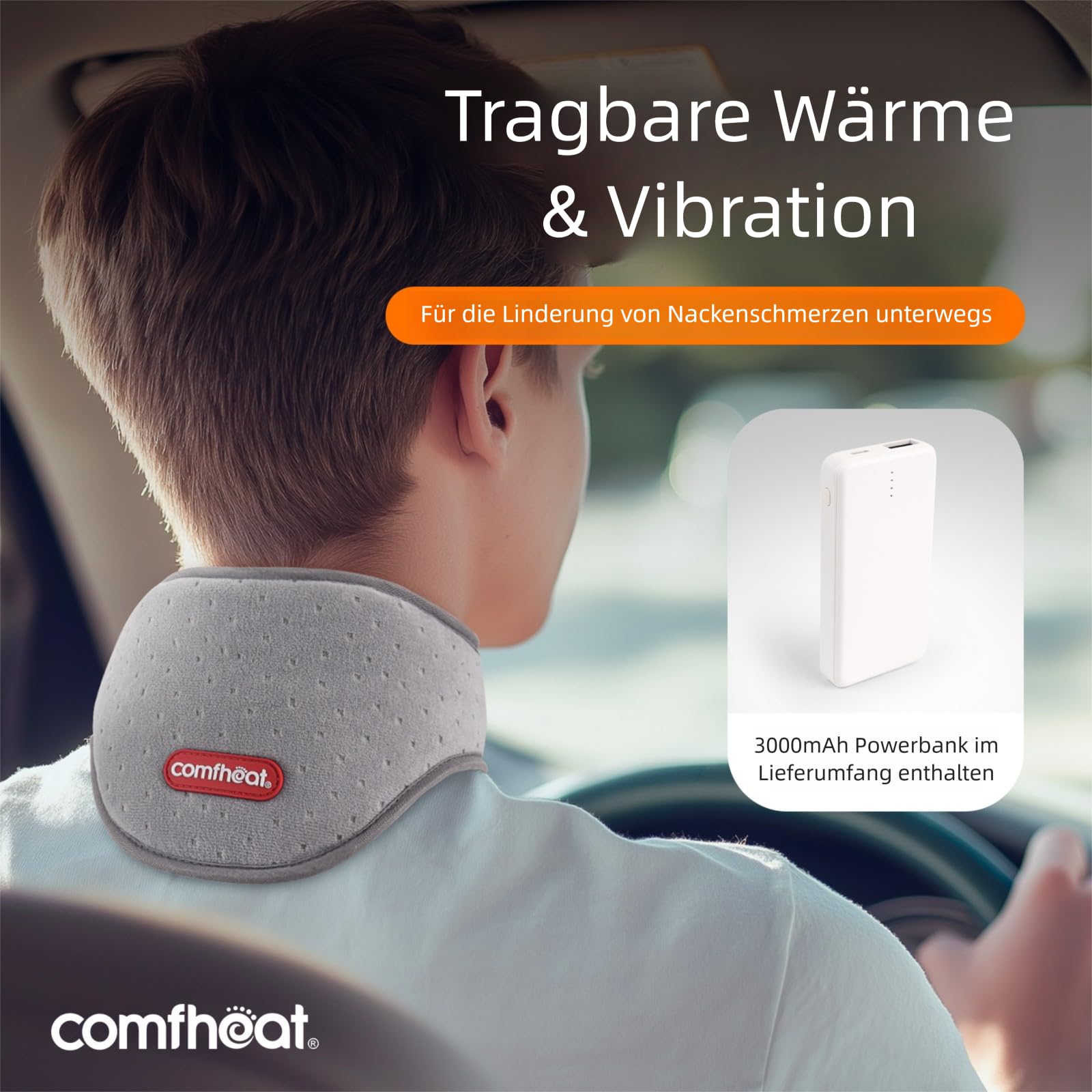 Portable Neck Heizkissen mit Vibrationsmassage für Nackenschmerzen Relief, wiederaufladbare Nackenwärmer für Soreness Stiffness, 3 Stufen Wärme & Massage, 3000mAh Akku enthalten