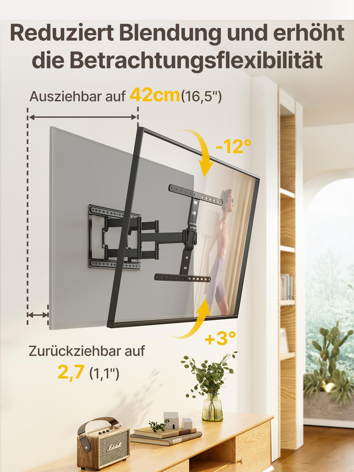 monTEK Ultra Slim TV Wandhalterung Schwenkbar für 43-90 Zoll Fernseher, 1,1" dünne TV Halterung Vollbewegliche Wandhalterung, doppelt schwenkbar, max. VESA 600x400 mm, bis zu ~60 kg
