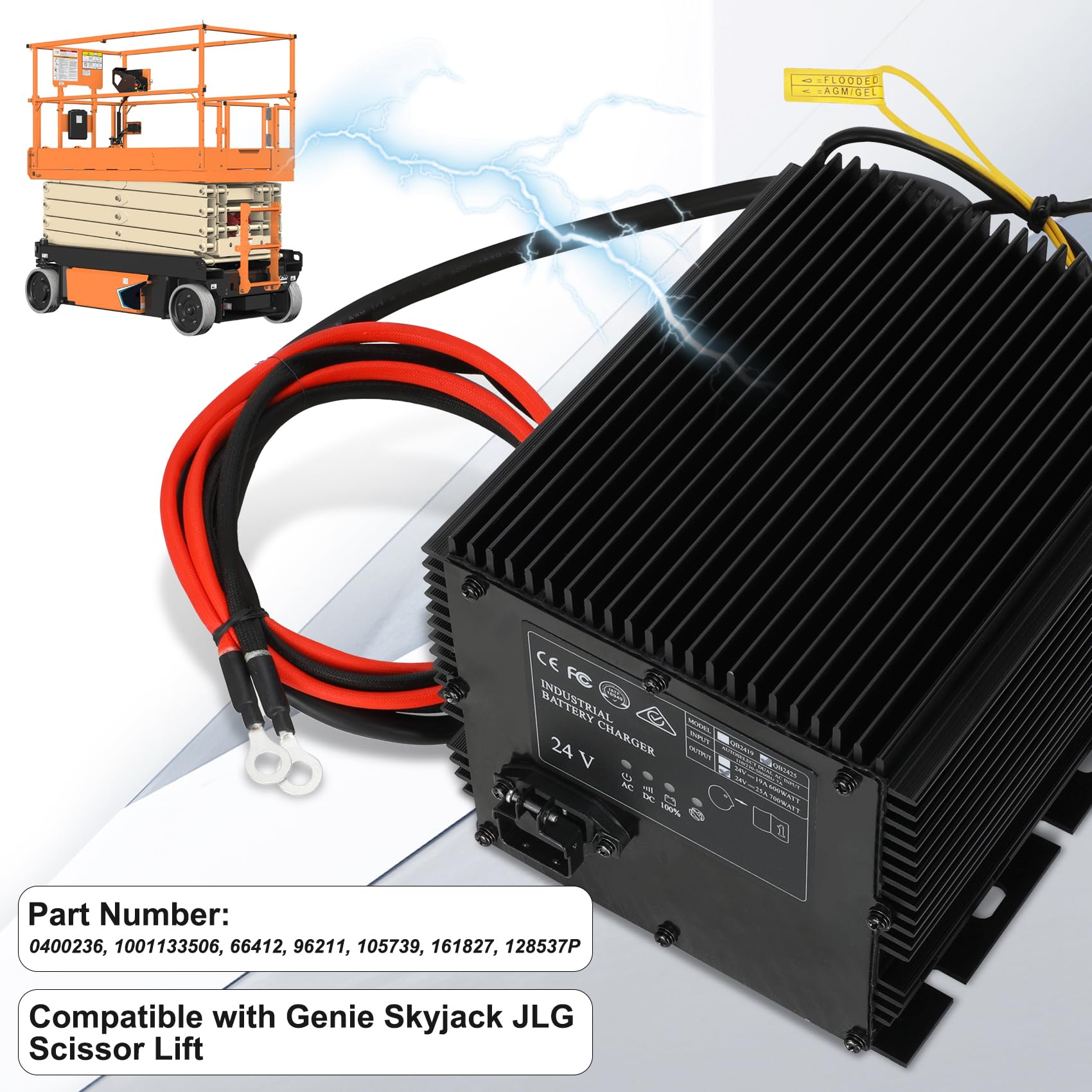 Cargador de batería de elevación de tijera de 24 V 25 A compatible con elevadores de tijera Genie Skyjack JLG, cargador de elevación de tijera reemplaza HB600 105739 161827 128537 96211 cargador de