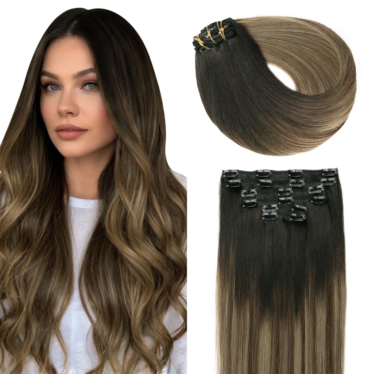 SURNEL Extensiones Clip Pelo Natural 100g 40cm 6 Piezas Rubio Platino Claro Extensiones De Clip De Humano Real Extensiones Pelo Remy Natural (C#60-40cm) — view 7