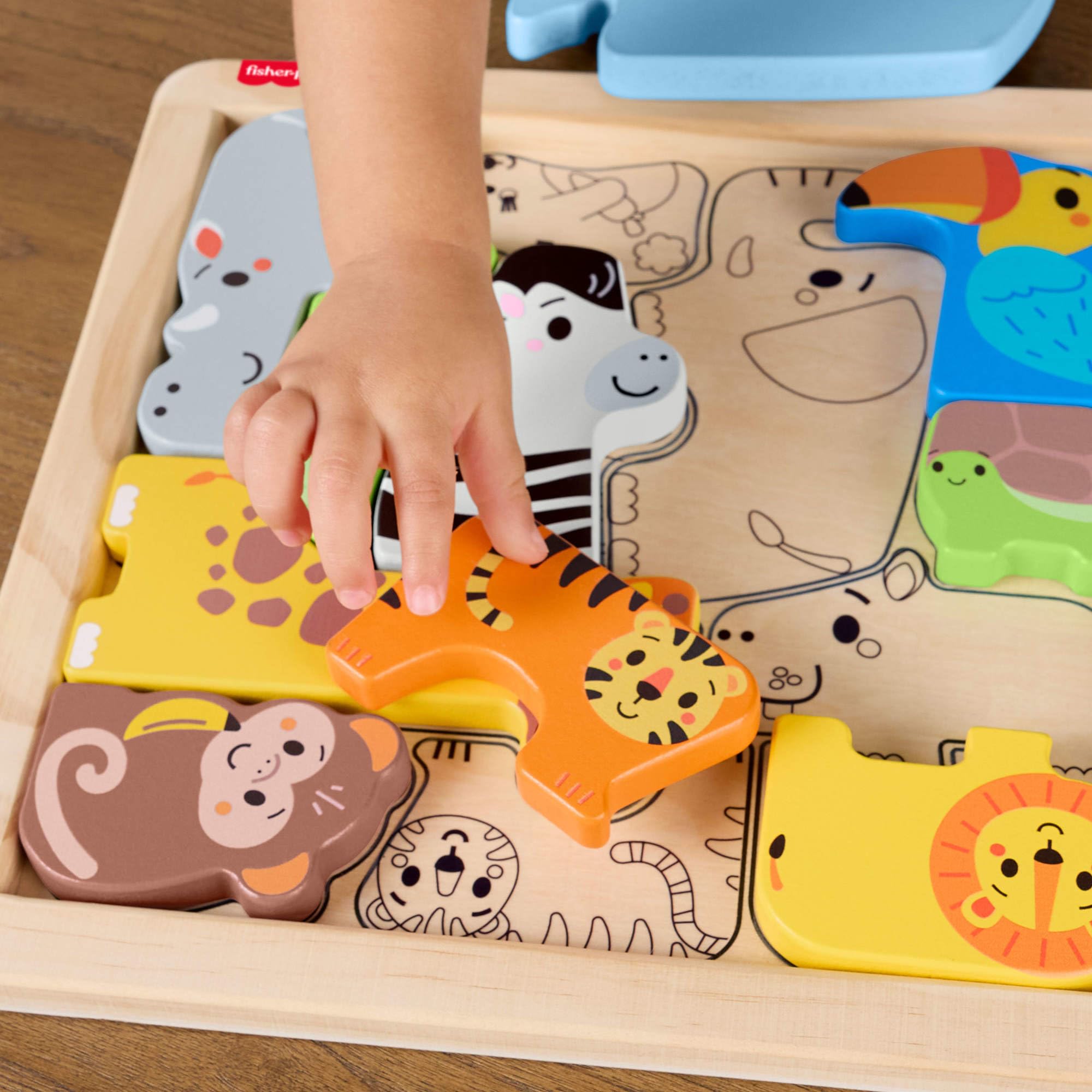 Fisher-Price Toddler Toy Wooden Animal Puzzle, Shape-Sorting Activity with 13 Wood Pieces for Preschool Kids Ages 2+ Years, JFG10 - Image 3