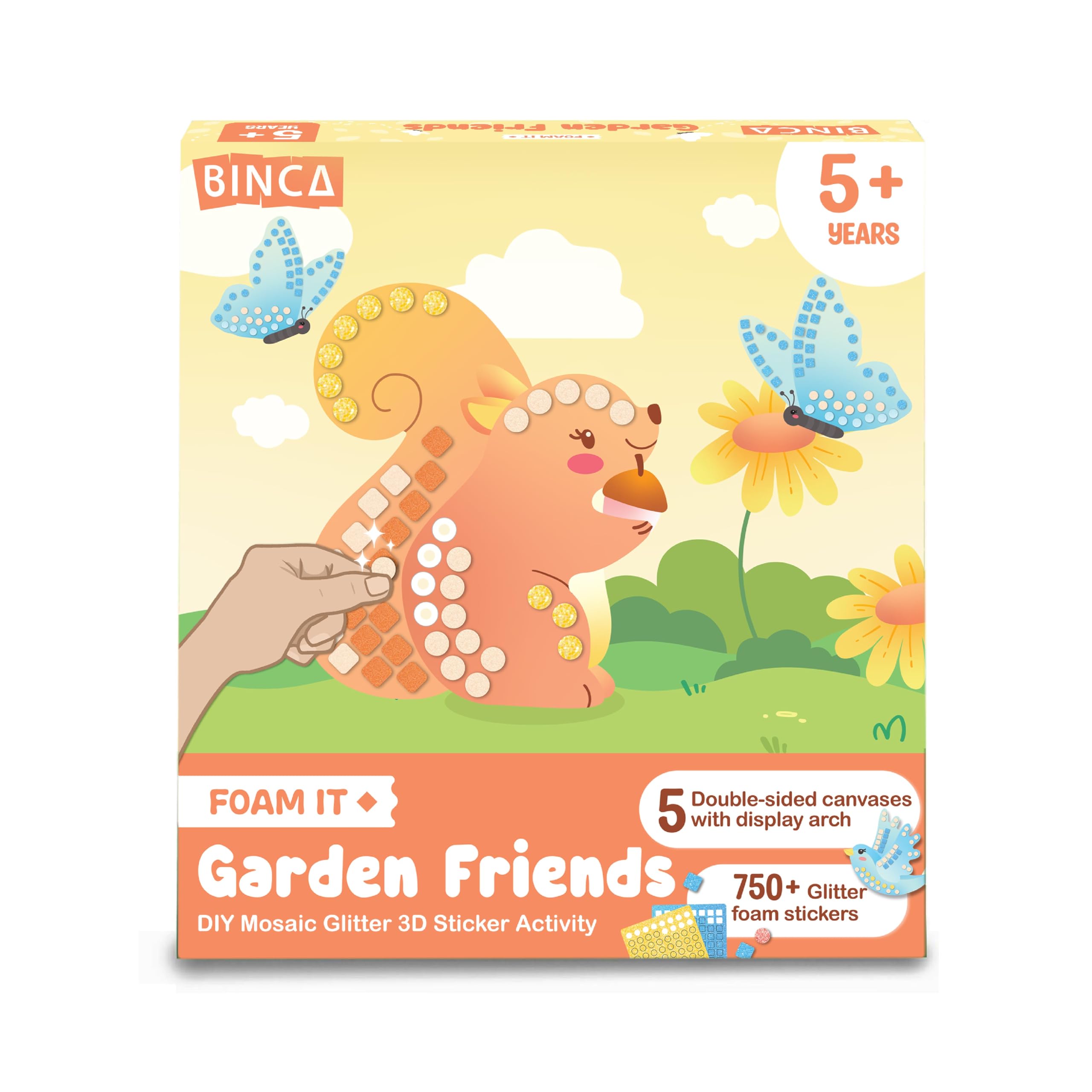 Binca Boys Multicolor 3D Foam Sticker Mosaic Art Activity Kit | 750+ Glitter Foam Stickers | Garden Animals | Mess-Free Craft Kit For Kids Ages 5-8 | Gift For & Girls | Birthday Return Gift