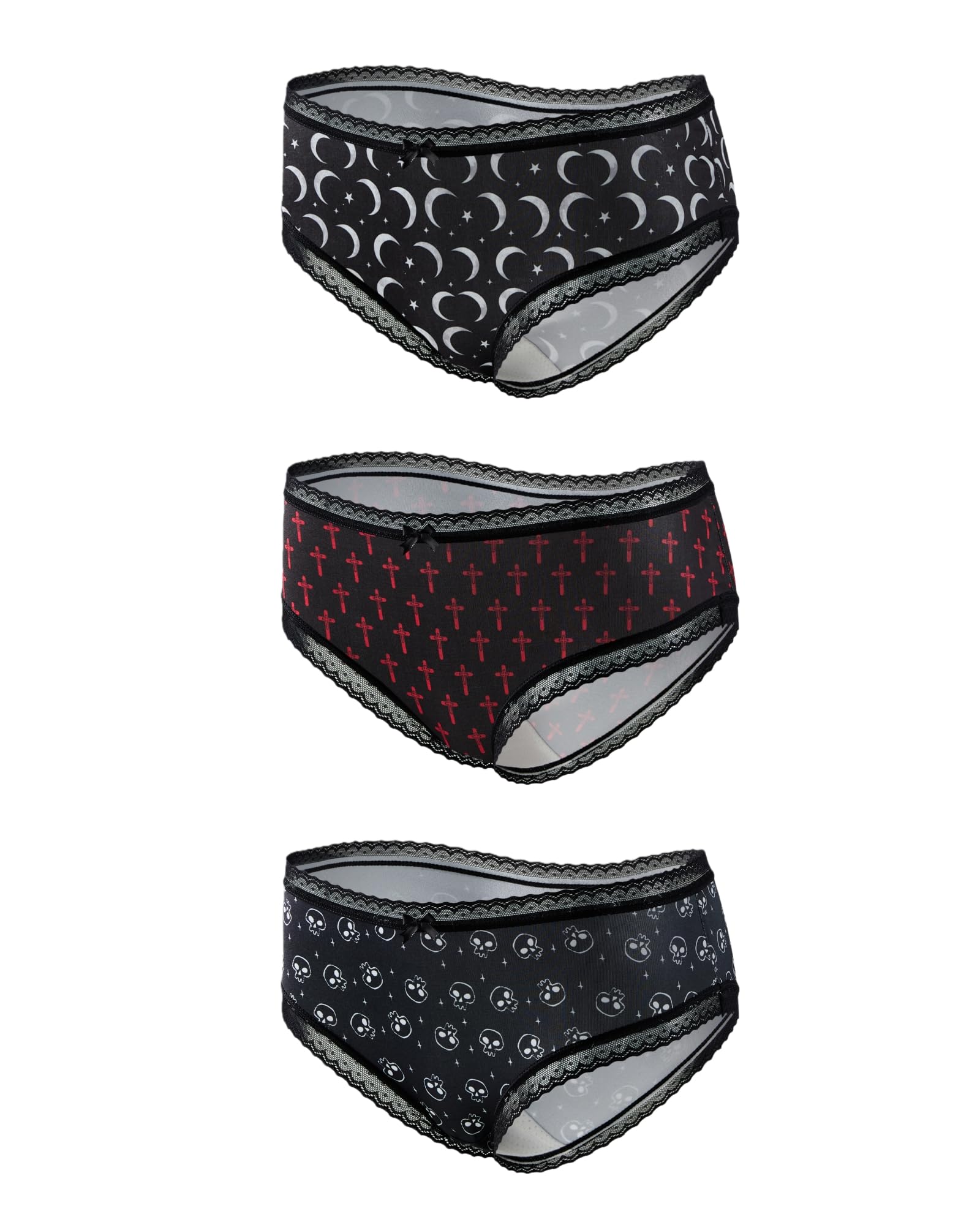 SENBEVINI 6-Pack Gothic & Cute Cheeky Panties for Women - Skull Lace Underwear Set: Small Multicolor8