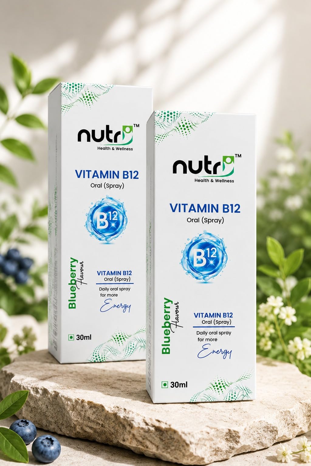 Nutri Health & Wellness Vitamin B12 Oral Spray Combo Pack of 2 | Methylcobalamin & Biotin | Blueberry Flavour | Sugar Free | 100% Vegetarian | Daily Wellness Supplement | 30 ml Each — Amazon image 2
