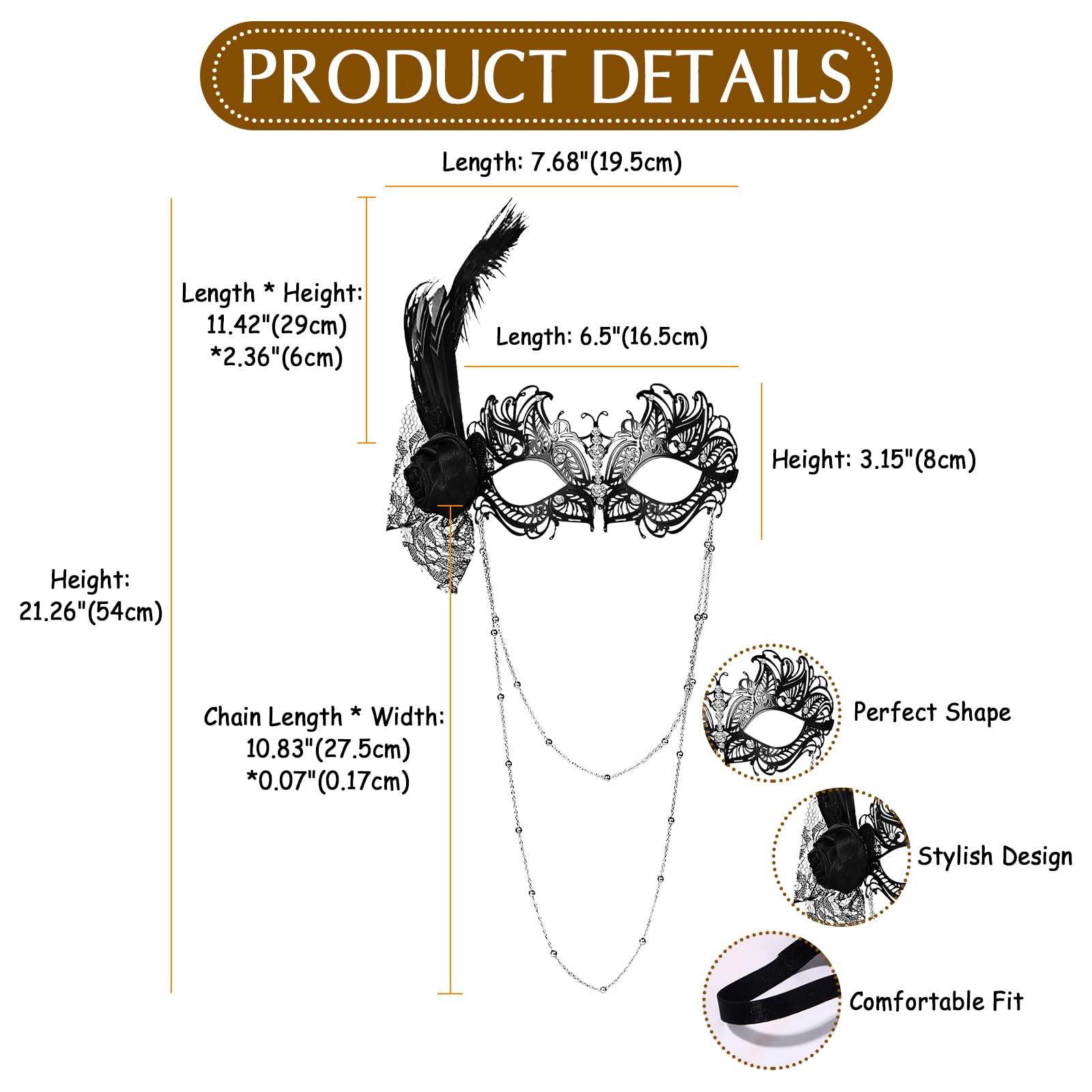 Oidea Feather Masquerade Mask for Women: Flower Venetian Party Mask Mardi Gras Masks Prom Ball Cosplay Costume Facial Decoration with Bead Chain Black - Image 3