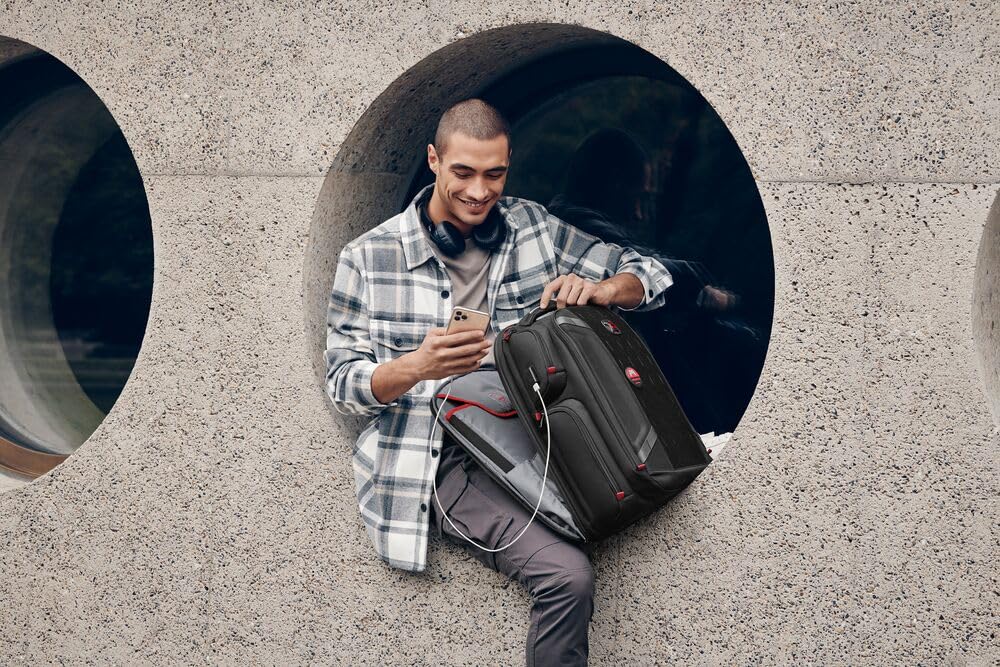 WENGER PlayerOne Gaming Laptop-Rucksack, Notebook bis 17 Zoll, Tablet bis 12 Zoll, Organizer, 29 l, Damen Herren, Business Uni Schule Reisen, Schwarz, 611650