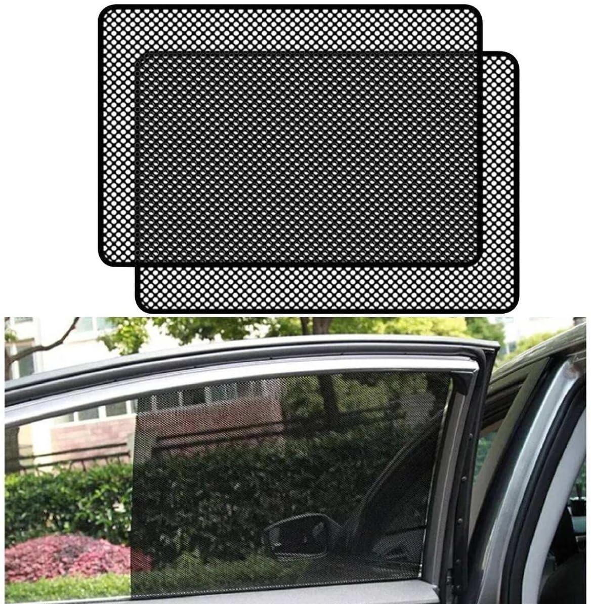 Queenbox 24.8x16.5in 2PCS Static Cling Car Side Window Sunshade, Perforated Automotive Window Tint Film Heat UV Light Block for Vehicle Sticker, Black
