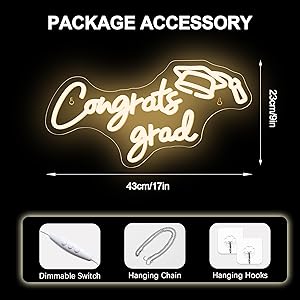 NOSUN Congrats Grad Neon Sign Grad Neon Signs for Wall Decor Warm White LED Signs for Classmates friends family USB Neon Word Sign for Party Club Light Up Sign Best Gift for Graduating Friend