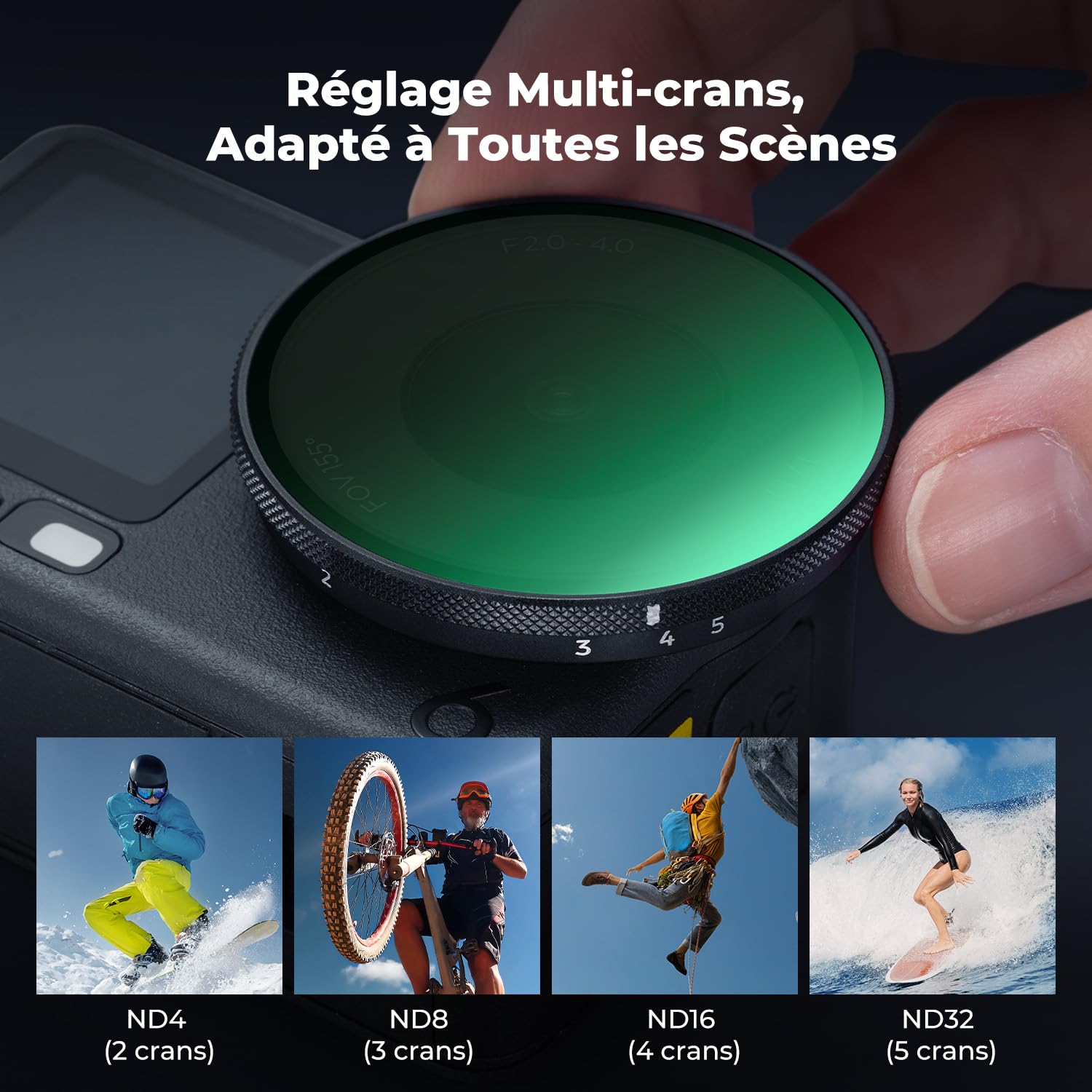 K&F CONCEPT Filtre ND Variable (ND2-32) pour Caméra d'action, Lentille HD, Double Revêtement Antireflet, Étanche et Anti-Rayures, avec Chiffon de Nettoyage, Compatible avec DJI Action 6