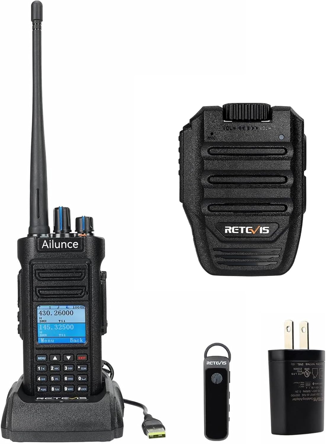Retevis Ailunce HD2 Ham Radio(1 Pack) Bundle with Wireless Speaker Mic(1 Pack), HD1 New Version, DMR Handheld Radio, Digital Analog Two Way Radio, 500K Contacts, 3200mAh Battery, IP67 Waterproof