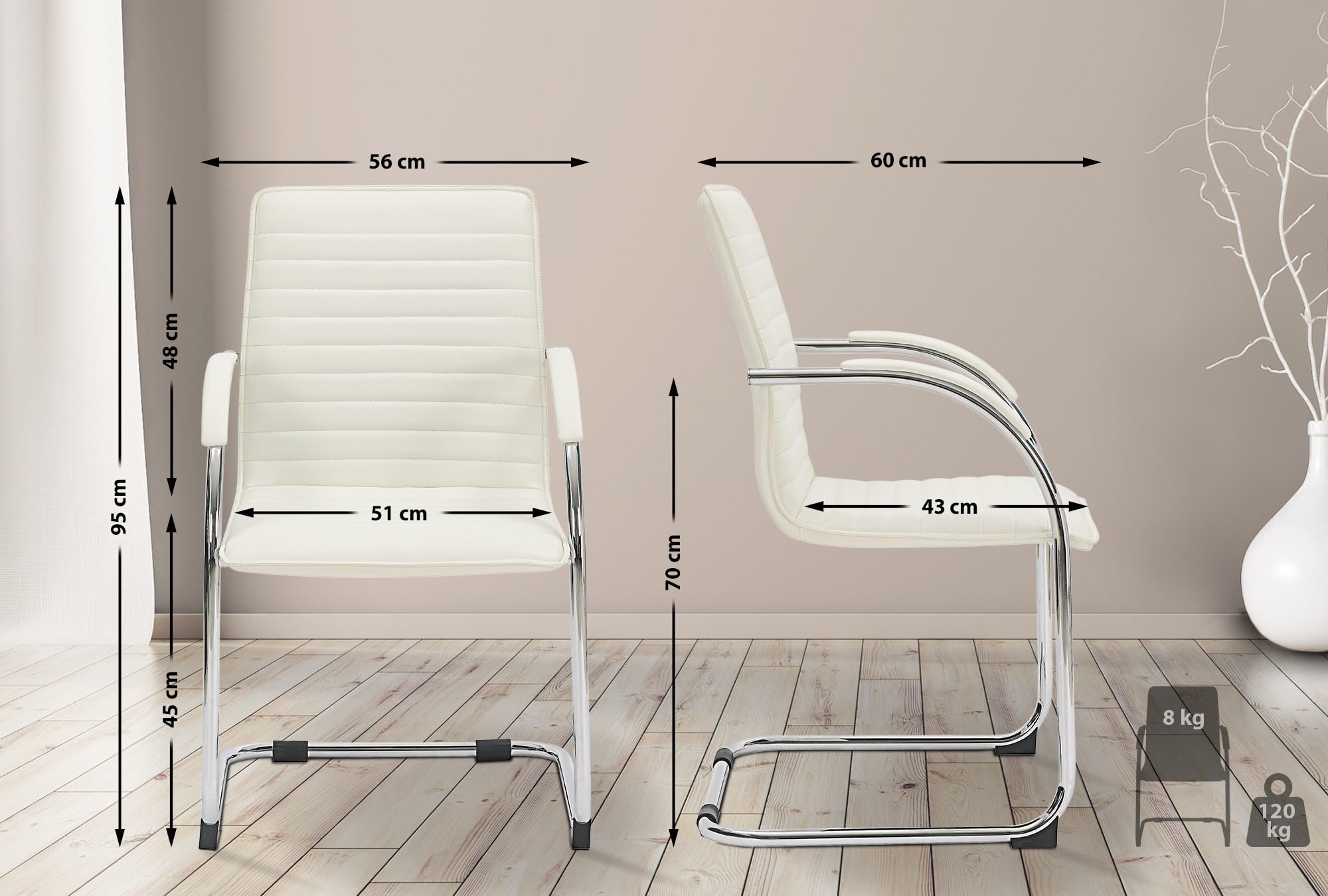 CLP Chaise Visiteur Tira Similicuir I Chaise Cantilever avec Assise rembourrée, Couleur:Blanc