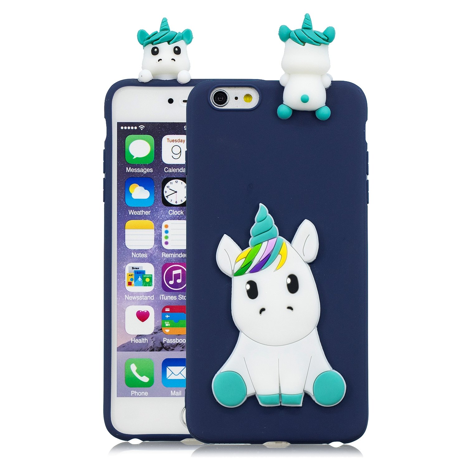 Hopmore Girls Blue Unicorn Compatible With Iphone 6S / 6 (4.7 Inch) Case Cover Cute 3D Design Silicone Soft Gel Shockproof Protective Cover Slim Ultra Thin Rubber Bumper Funny Shell For Woman