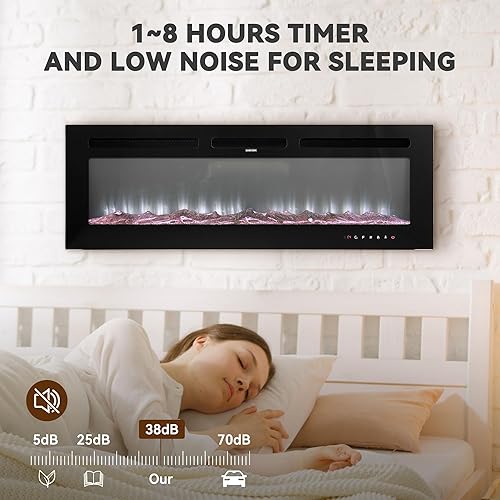 Miniatura 3 de Chimenea eléctrica de 60 pulgadas montada en la pared y empotrada, chimenea LED con control remoto temporizador de 8 horas, 12 llamas, pantalla