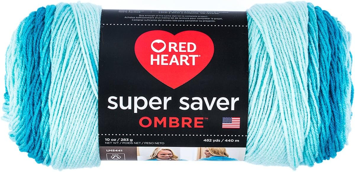 Coats & Clark 3 Set Super Saver Ombre Yarn, 10 oz, Scuba, 482 Yards, Acrylic