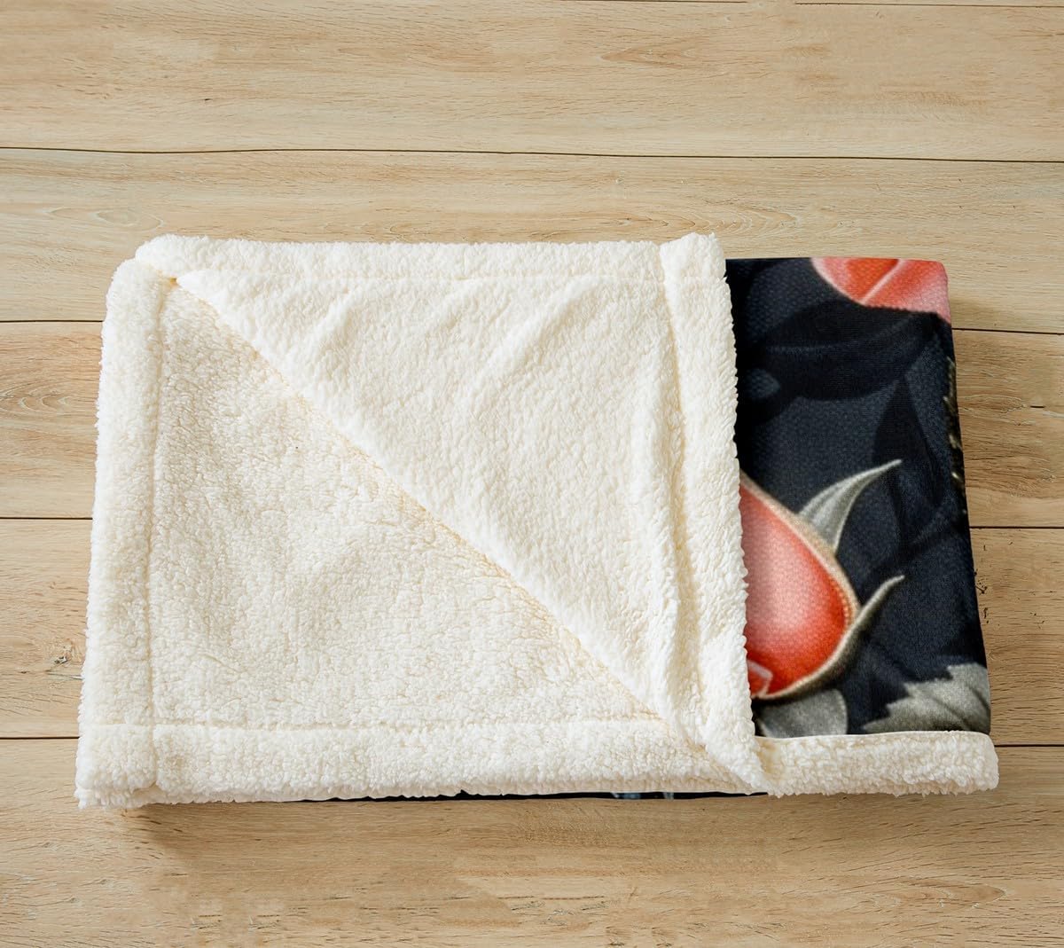 Feelyou Vintage Red Floral Sherpa Blanket Floral Botanical Flower Fleece Throw Blanket for Kids Adult Girls Plants Leaf Print Plush Blanket Romantic Black Fuzzy Blanket for Sofa Bed Couch 60"x80"