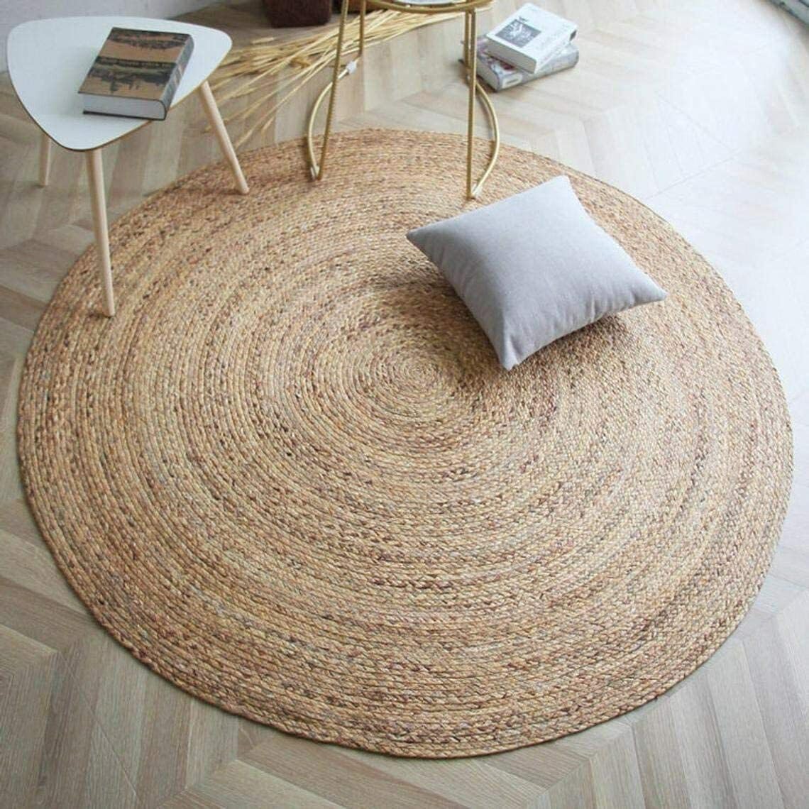 Ripaz Tapis Rond tissé à la Main en Jute Naturelle (180 cm de circonférence)