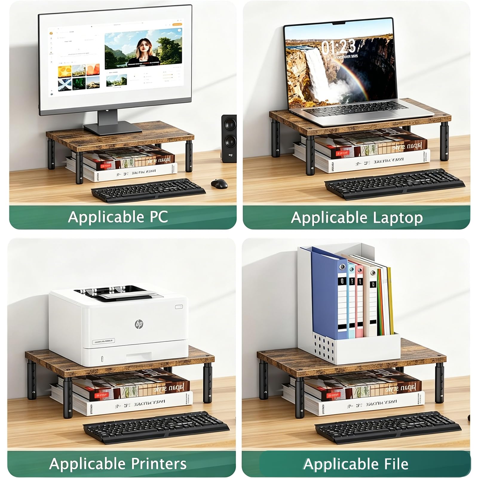 OPNICE Verstellbarer Monitorständer für Schreibtisch, Computer- und Laptop-Ständer, Schreibtisch-Organizer und Zubehör, Büro-Schreibtischzubehör und Arbeitsplatz-Organizer für Heimbüro, braunes Holz