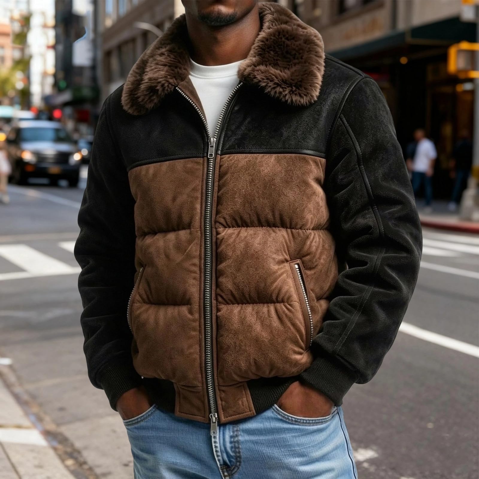 Hommes Veste Hiver Biker Thermo Moto Loisir Bomber Confortable Aviateur Classique Similicuir Revers Vintage
