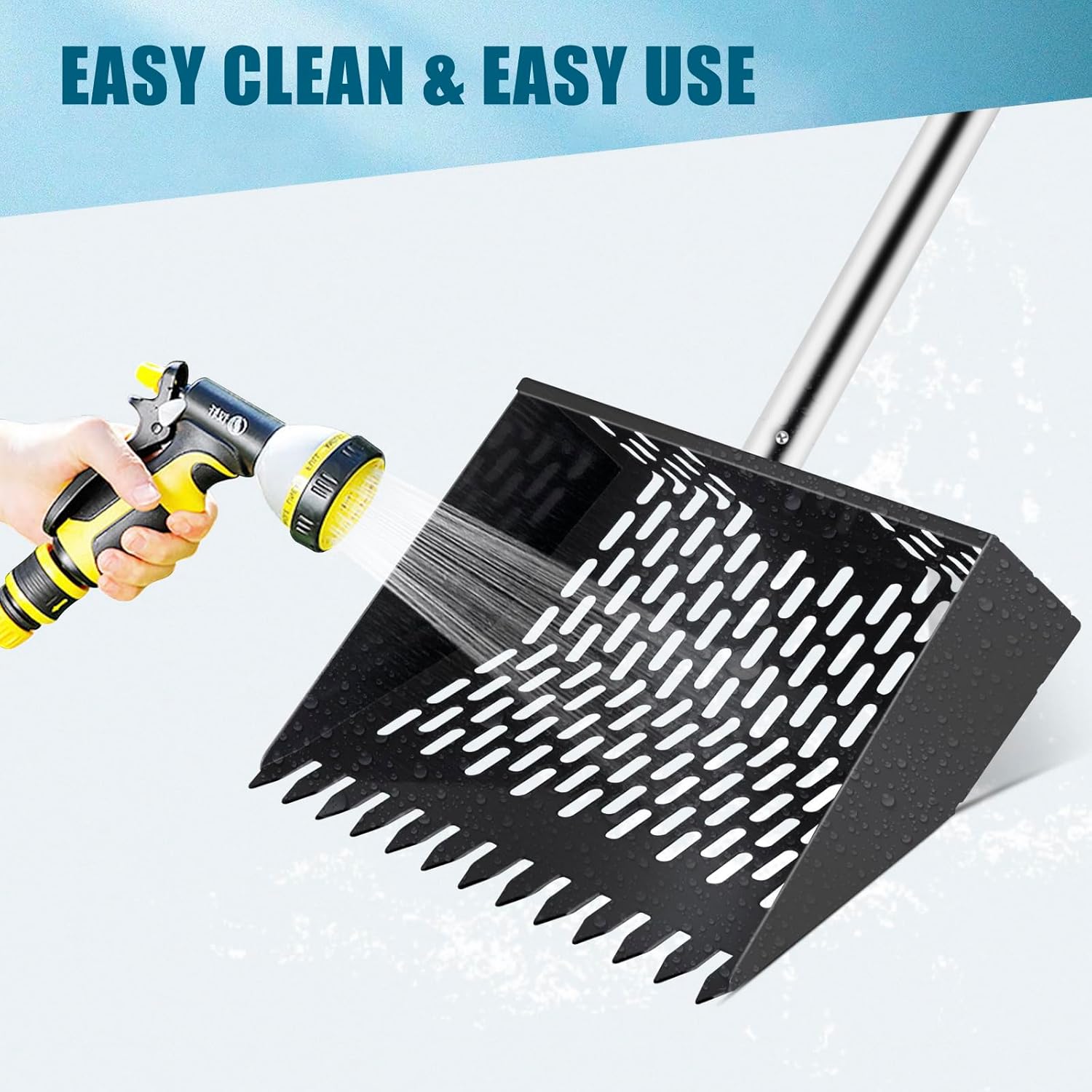 Cleaning the scooper with a hose