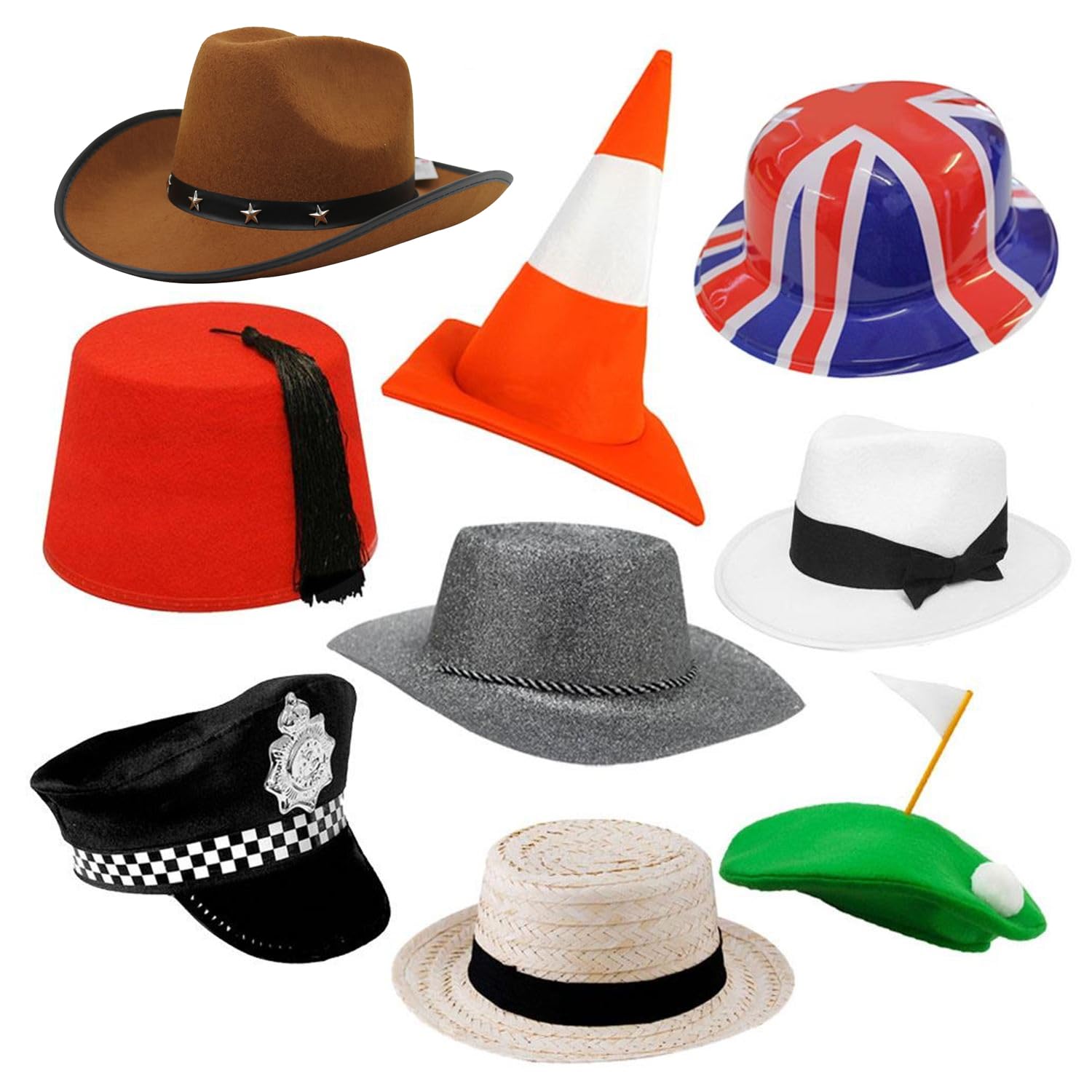 Pack of 9 Party Photo Booth Prop Hats. Novelty Fancy Dress Headwear. Funny Hats for Birthdays, Graduations, Weddings, & Parties. Size: Pack of 9