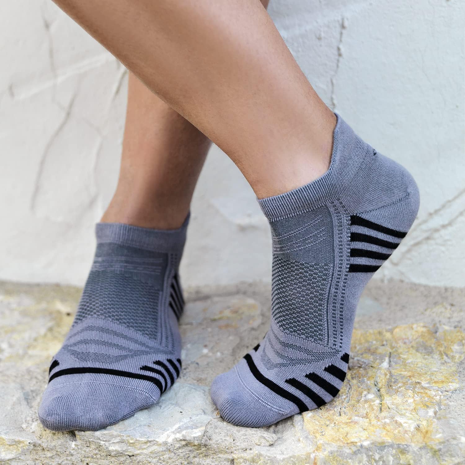 Men's Rayon Made From BAMBOO Thin Ankle Socks 6 Pairs Striped Breathable Absorbent Low Cut Athletic 9-12 Size