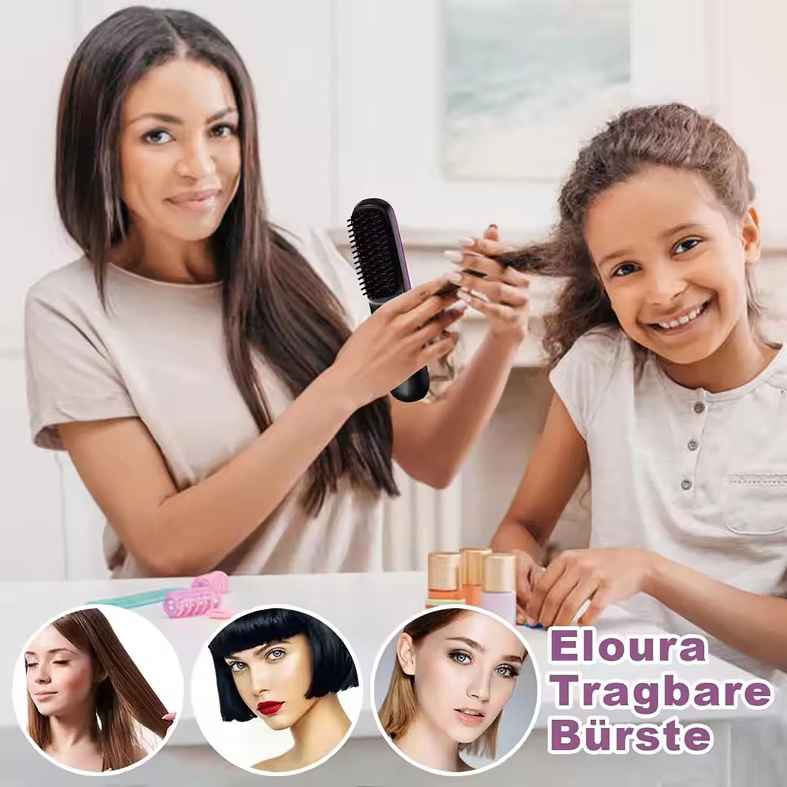 Stylingbürste,Stylingbürste Für Kurze Haare,Glättbürste Kabellos mit LED-Anzeige, Haarbürste Elektrisch, 3 Temperaturstufen, für Glattes, Lockiges und Trockenes Haar,Präzises Styling