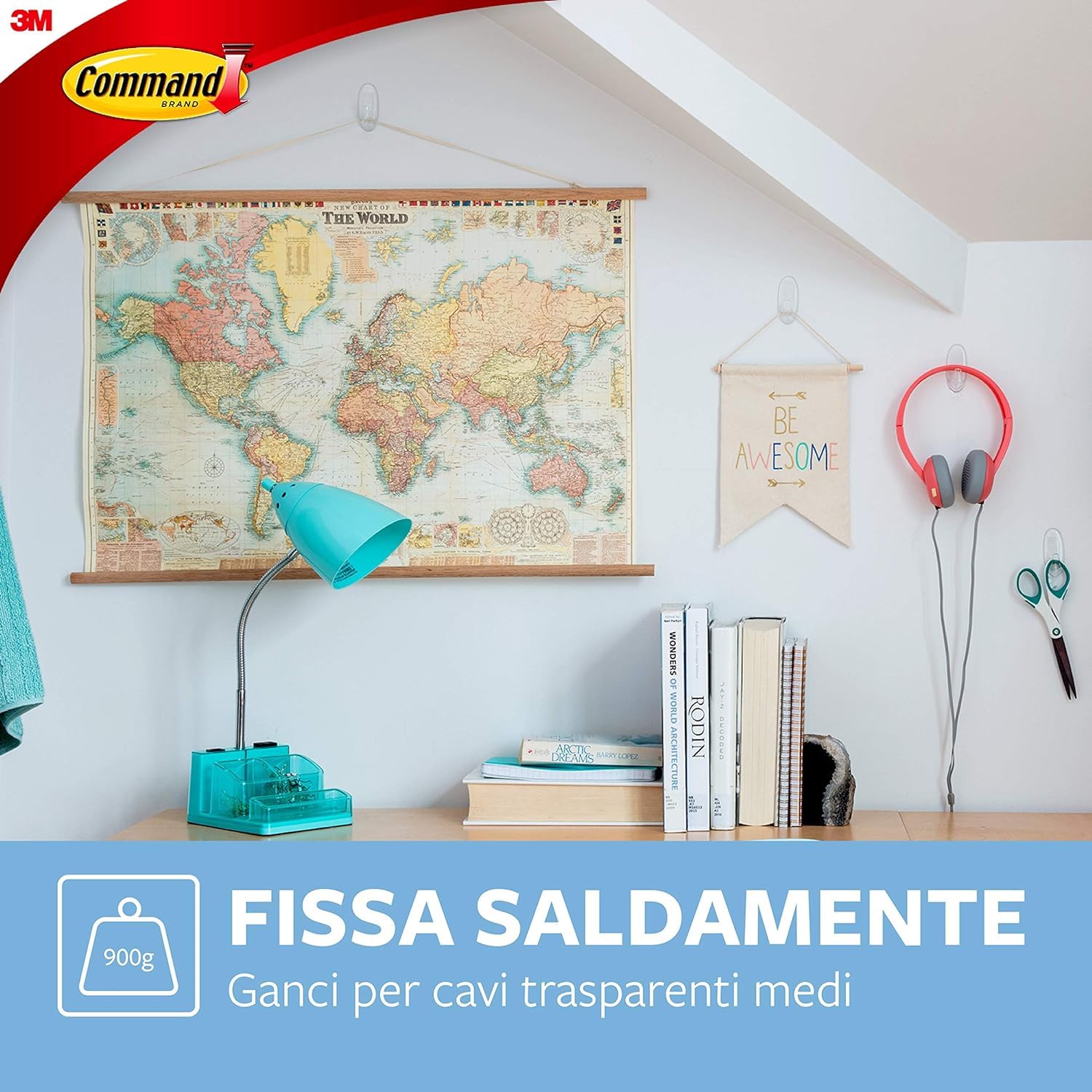 Command Ganci ovali trasparenti medi con linguette trasparenti, set di 7 ganci e 10 linguette, per appendere e decorare senza rovinare
