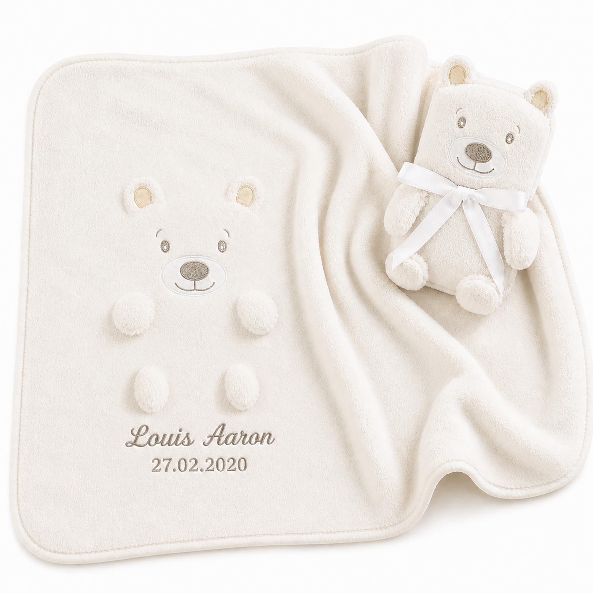 Babykajo Babydecke personalisiert – 2in1 Babydecke Wird zusammengerollt zum Tierchen – Perfektes Baby Geschenk zur Geburt für Jungen und Mädchen!