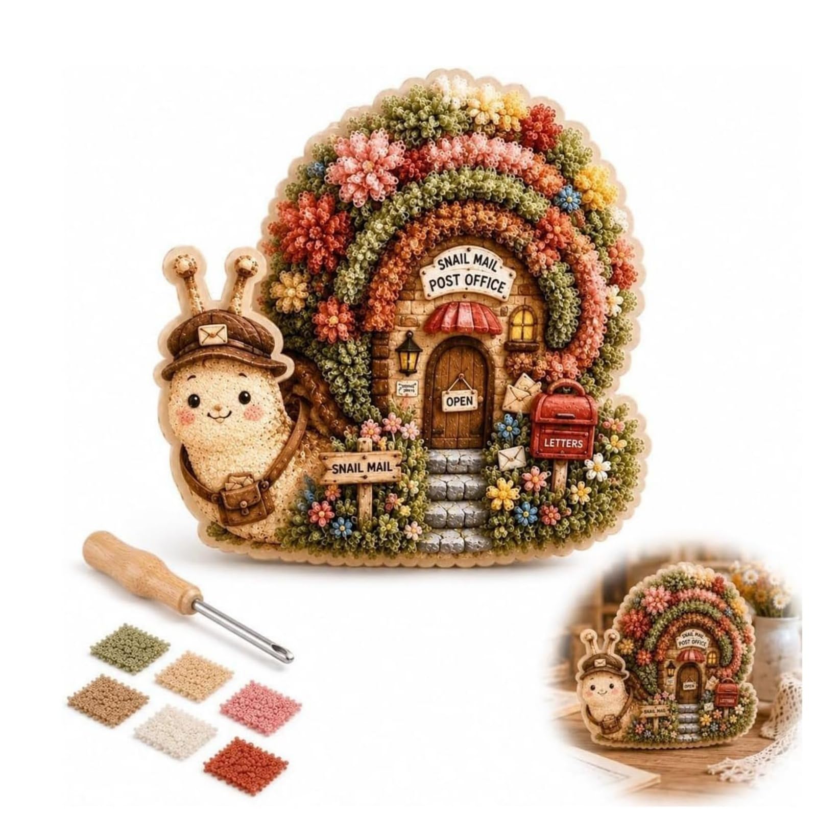Whimsical Village 3D Fabric Poke Art Kit, Floral Mushroom Cottage (#B)