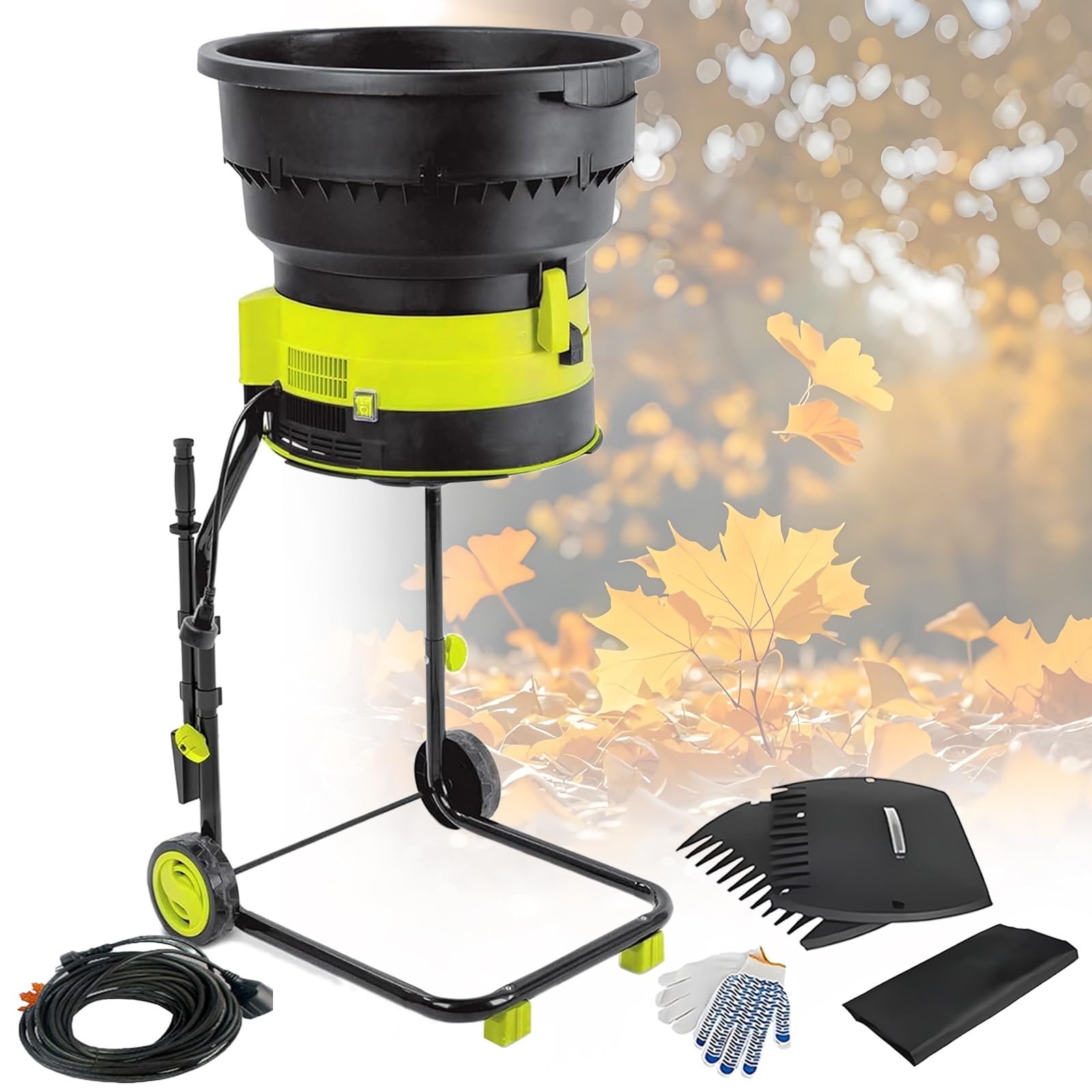 Trituradora eléctrica de hojas de 2500 W para limpieza de jardín, trituradora de 8000 rpm, herramienta de compostaje, incluye bolsa de almacenamiento para triturar hojas, hierba seca, escombros