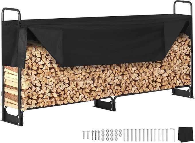 VEVOR 8.5FT Outdoor Firewood Rack with Cover, 102x14.2x46.1 in, Heavy Duty Firewood Holder & 600D Oxford Waterproof Cover for Fireplace, Patio, Indoor/Outdoor Log Storage Rack for 1/2 Cord of Firewood